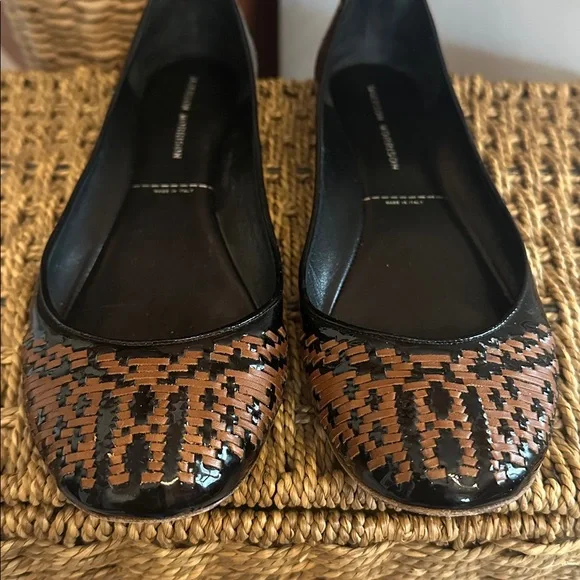 Sigerson Morrison women’s Black Brown weave Patent leather 8.5 ballet Flats - Picture 3 of 12
